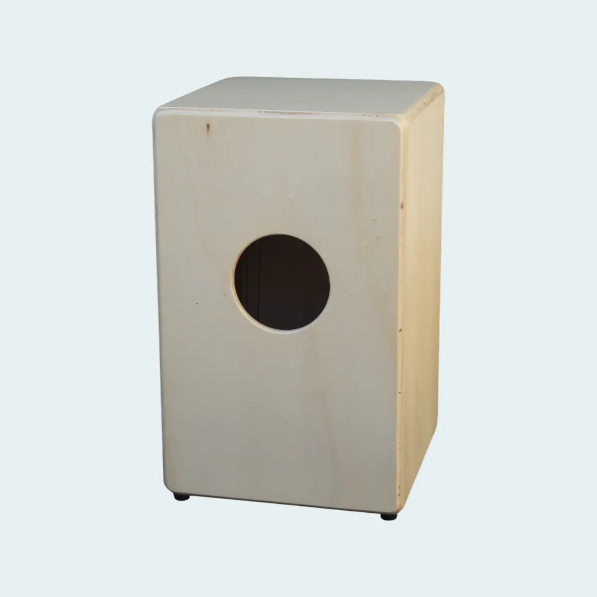 Cajón flamenco de iniciación modelo Alegrías con acabado en madera natural.